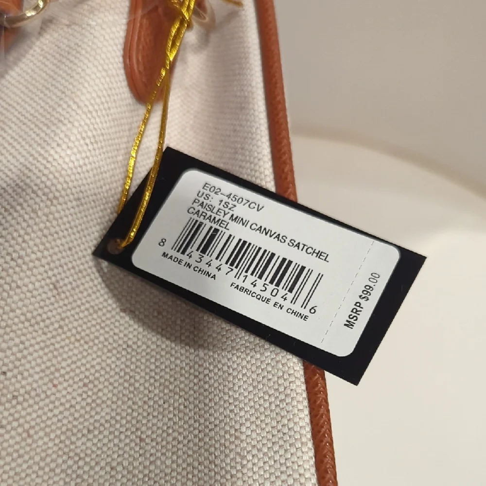 bebe Tan & Cream Stripe Canvas Tote Bag- 9.5×7.5×3.75. NWT - Picture 3 of 5